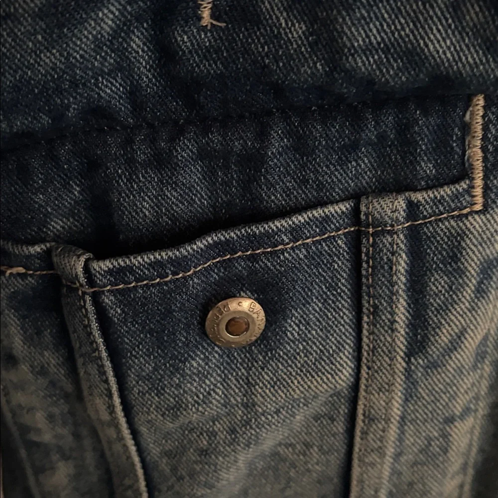 VINTAGE Banana Republic Trucker Jacket Men XL Blue Denim Jean Leather Collar 90s